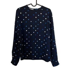 Pendleton Navy Polka Dot Long Sleeve Blouse Size 6